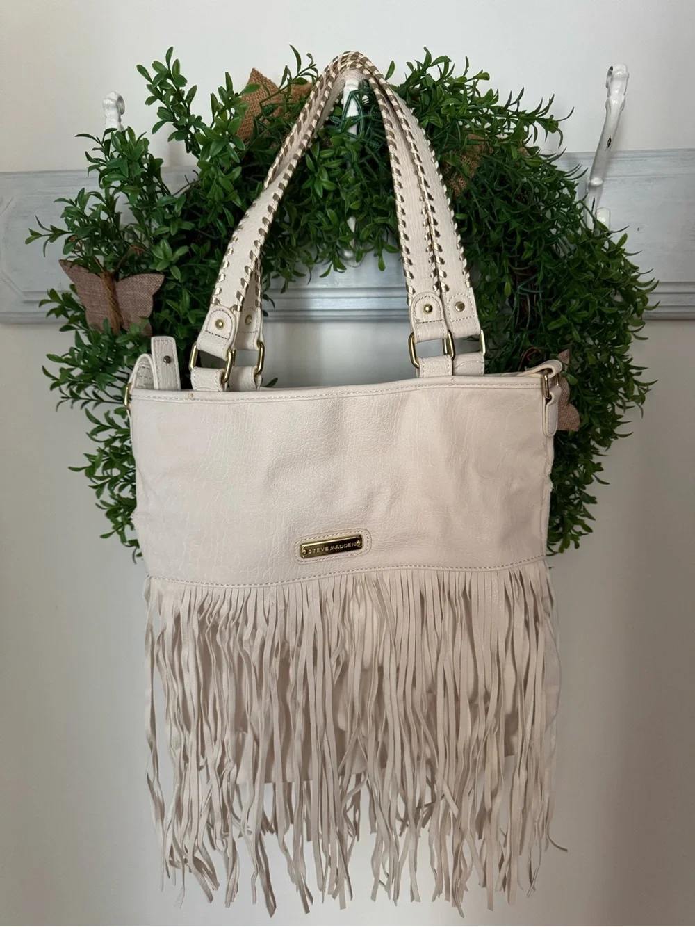 NWT Steve Madden Fringe Tote Bag in Light Cream - Stylish Women’s Shoulder Bag